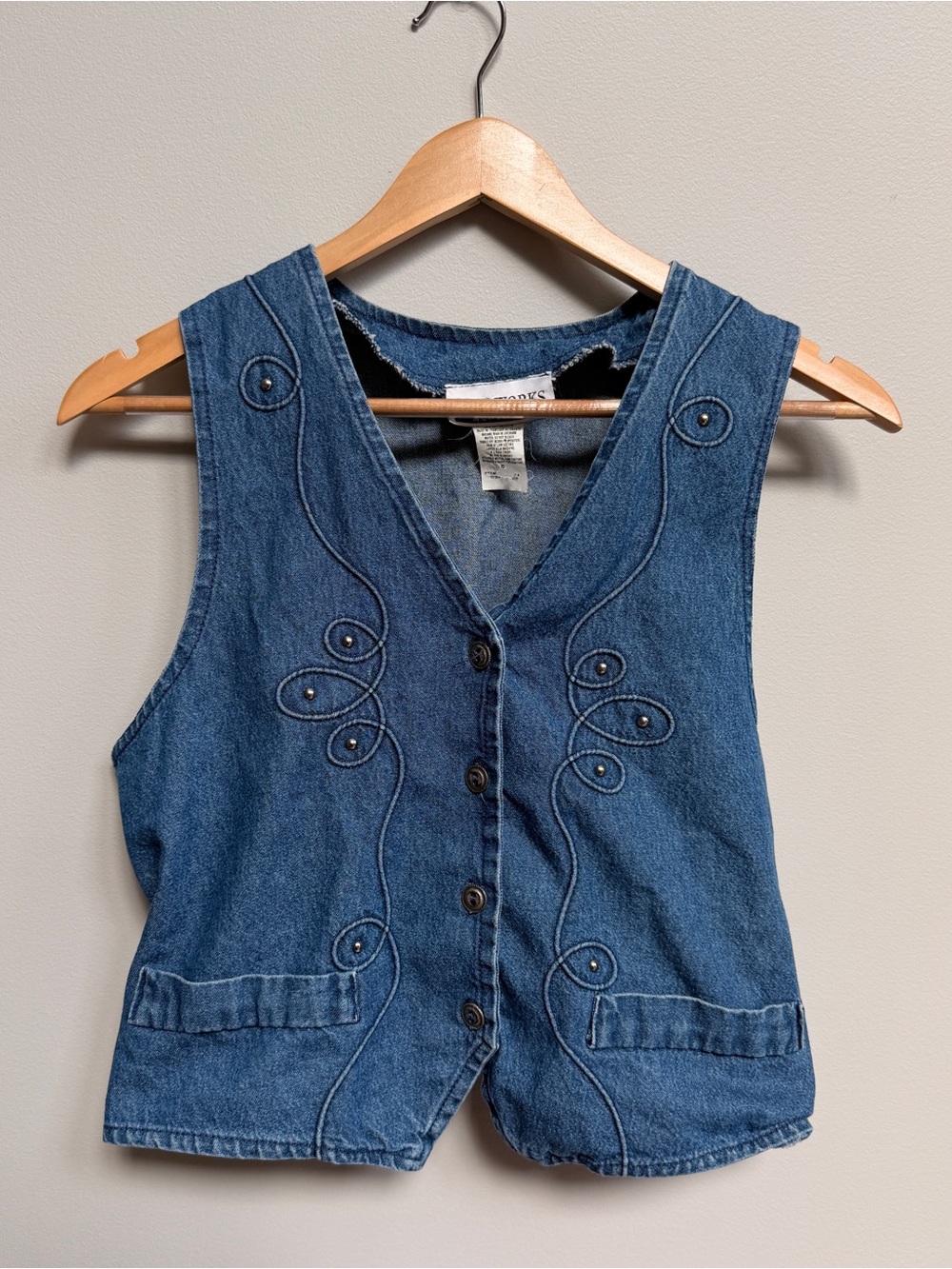 Classic Denim Vest with Embroidered Detail - Blue